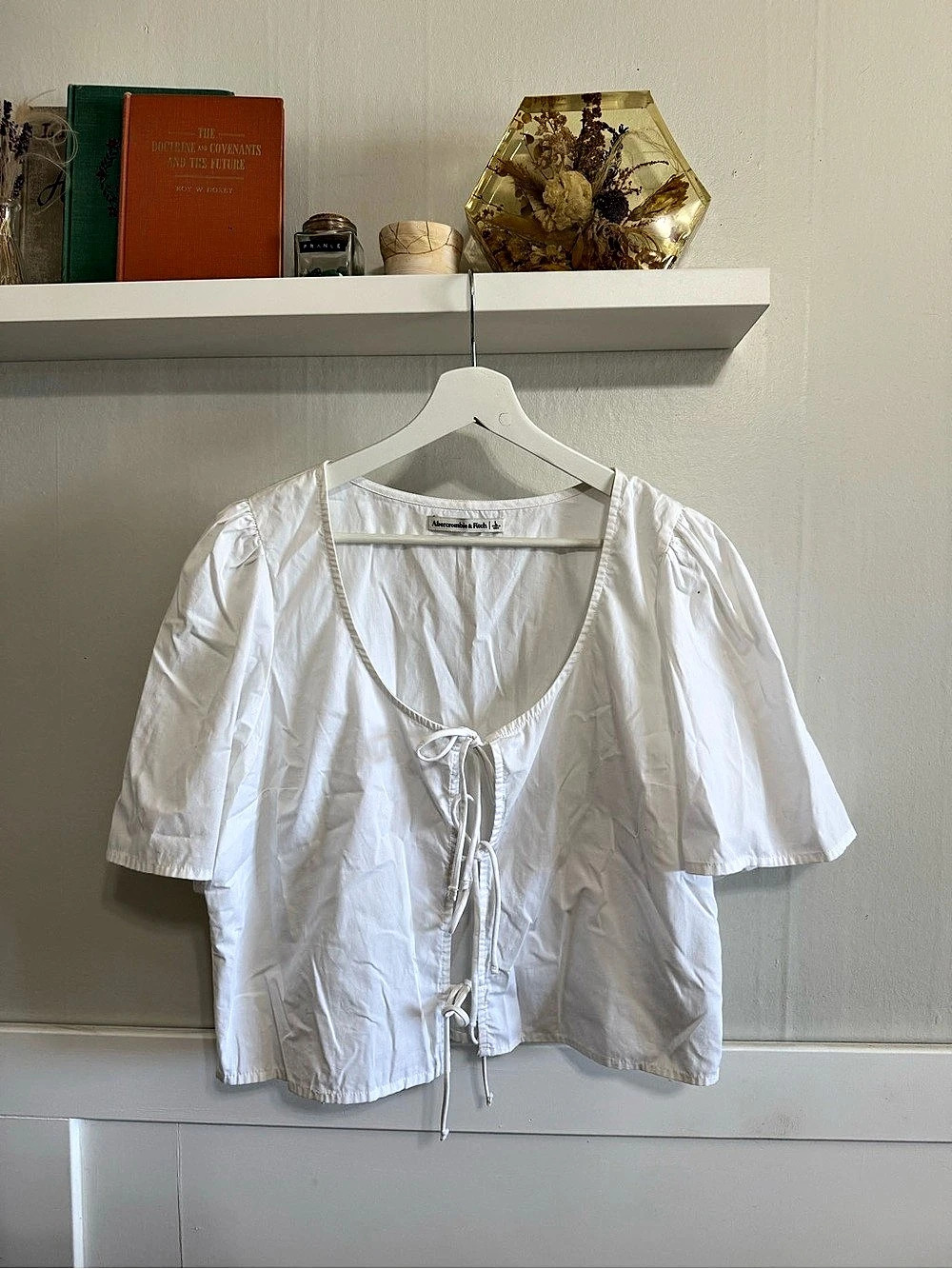 Abercrombie & Fitch Tie-Front Short Sleeve Blouse White